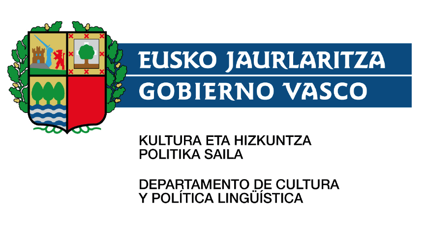 logo du département de la culture basque, c'est un emblème rouge et jaune entouré de feuille de laurier